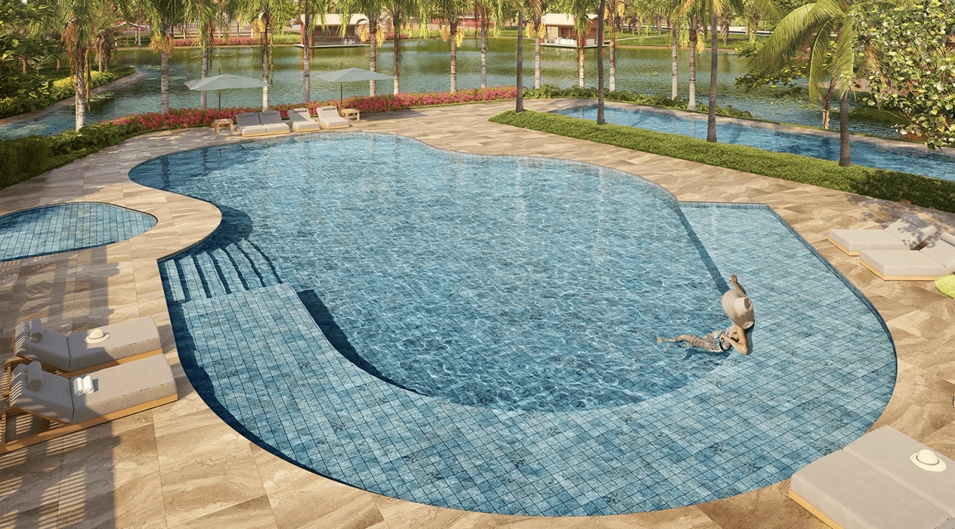 piscina adulto e infantil  com bar e vista pra lagoa