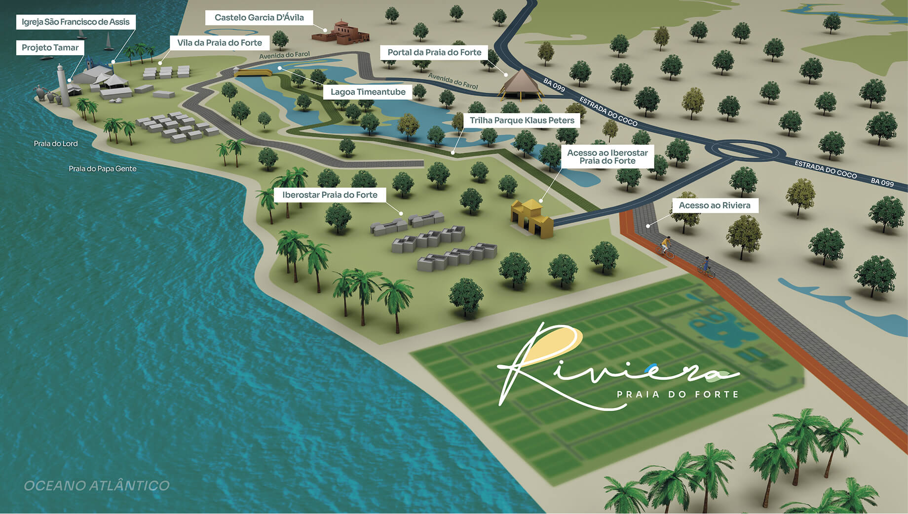 Mapa de localização do Riviera Praia do Forte